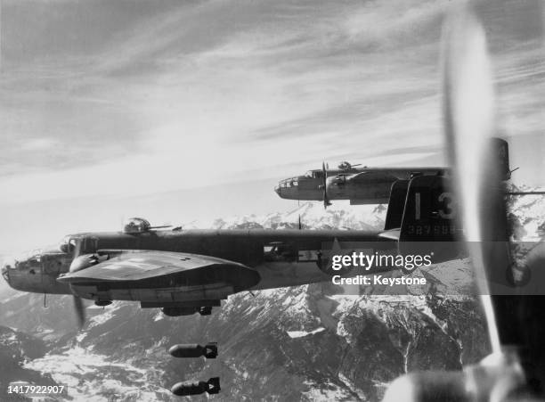 North American B-25 Mitchell Twin engine medium bomber "Peggy Lou" from the 445th Bomber Squadron, 321st Bombardment Group, 57th Bomb Wing of the...