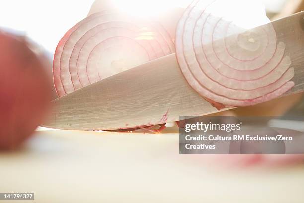 close up of chef chopping vegetables - cutting red onion stock pictures, royalty-free photos & images