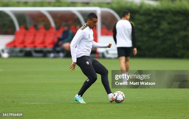 Yan Valery in action during a Southampton FC training session at the Staplewood Campus, on August 25, 2022 in Southampton, England.