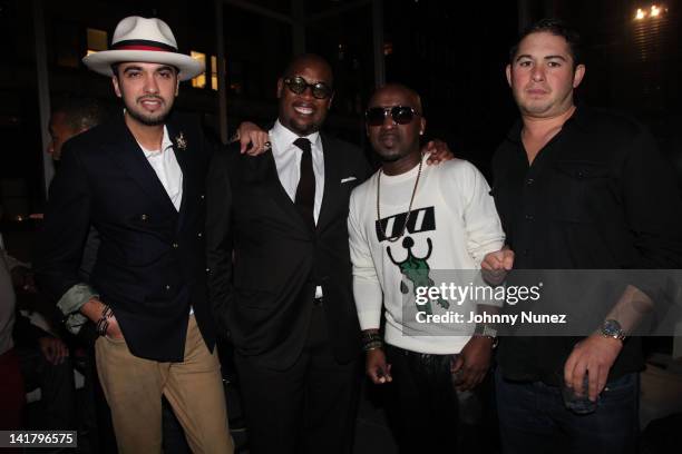 Cassidy, Andre Harrell, O'Neal McKnight and Adam Lublin attend O'Neal McKnight's birthday celebration at the Eventi Hotel on March 23, 2012 in New...