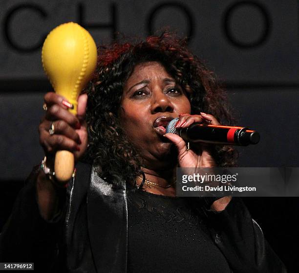 Singer Mary Davis of the SOS Band performs on stage at FUNK-A-PALOOZA presented by Hot 92.3 at Gibson Amphitheatre on March 23, 2012 in Universal...