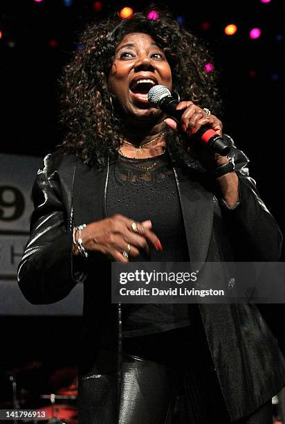 Singer Mary Davis of the SOS Band performs on stage at FUNK-A-PALOOZA presented by Hot 92.3 at Gibson Amphitheatre on March 23, 2012 in Universal...