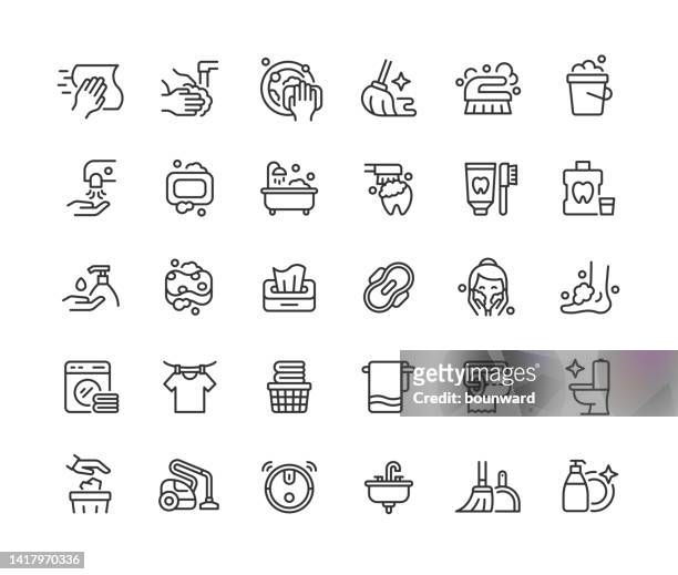 stockillustraties, clipart, cartoons en iconen met hygiene line icons editable stroke - wash the dishes