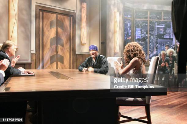 Donald Trump interacts with Bret Michaels and Holly Robinson Peete at the moment Bret Michaels wins during the Celebrity Apprentice livre season...