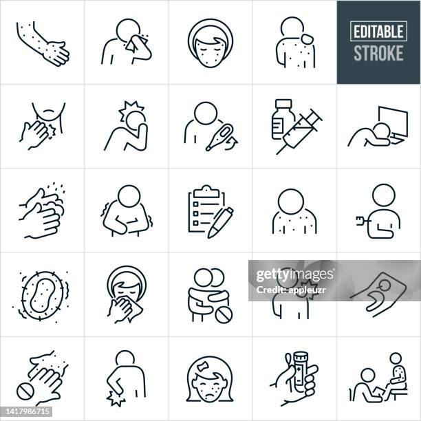 monkeypox thin line icons - editable stroke - tired stock illustrations