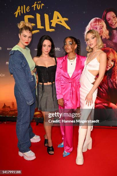 Actress Malene Becker, Tijan Marei, Safira Robens and Lina Larissa Strahl and Gustav Schmidt attend the "Alle für Ella" premiere at Mathaeser...