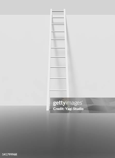 white ladder on a white wall - ladder leaning stock pictures, royalty-free photos & images