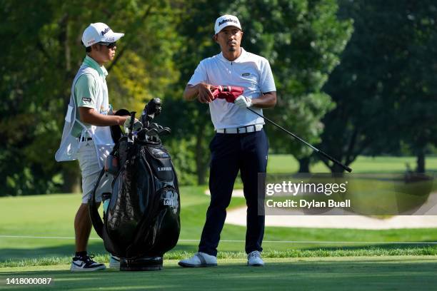 Satoshi Kodaira of Japan lines up a shot from the second tee during the first round of the Nationwide Children's Hospital Championship at OSU GC -...