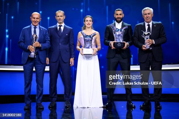 President's Award winner, Arrigo Sacchi, UEFA President Aleksander Ceferin, UEFA Women's Player of the Year, Alexia Putellas of FC Barcelona, UEFA...