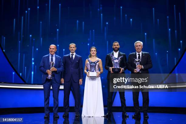 President's Award winner, Arrigo Sacchi, UEFA President Aleksander Ceferin, UEFA Women's Player of the Year, Alexia Putellas of FC Barcelona, UEFA...