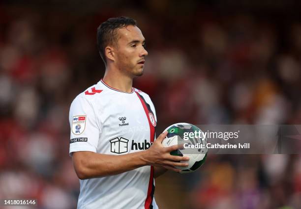 Kane Wilson of Bristol City takes a throw in during the Carabao Cup Second Round match between Wycombe Wanderers and Bristol City at Adams Park on...