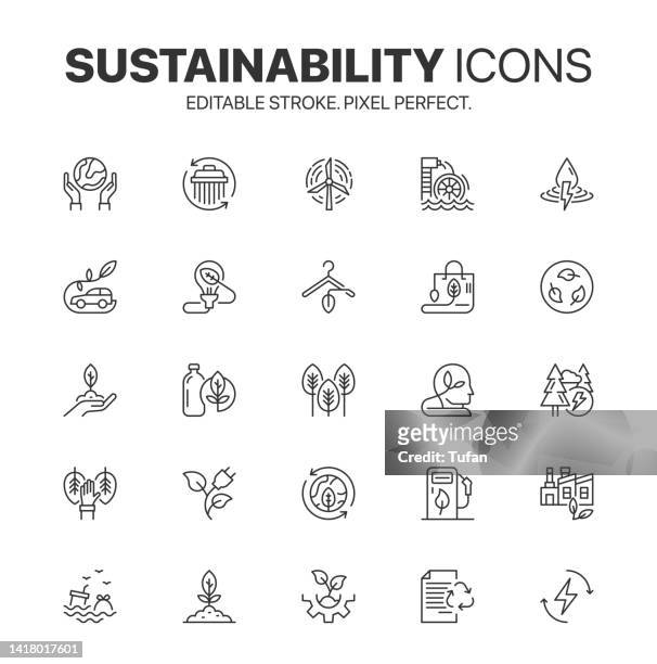 sustainability icon set. line sustainable symbol. environment and ecology vector - biogas stock illustrations