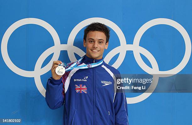 Tom Daley of Great Britain poses with the Silver medal after the Men's 10m Platform Final during day two of the FINA/Midea Diving World Series 2012...