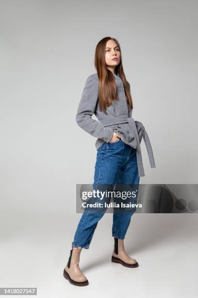 woman in fashionable outfit in studio - woman full body isolated stock pictures, royalty-free photos & images