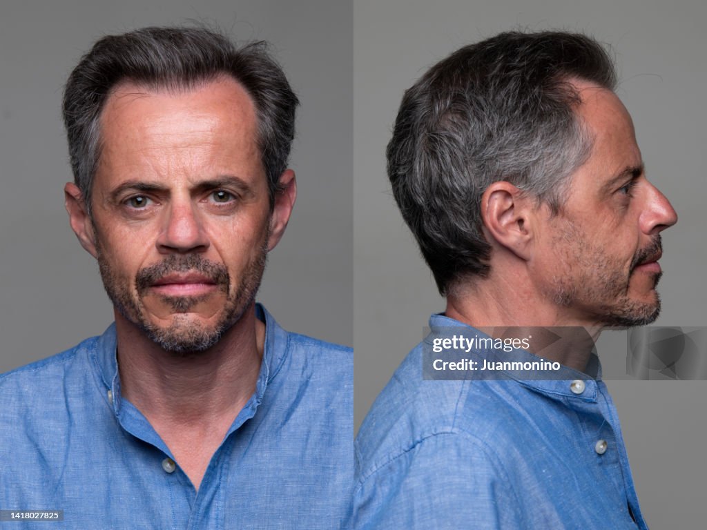 Serious Man Front- und Profil-Mugshots