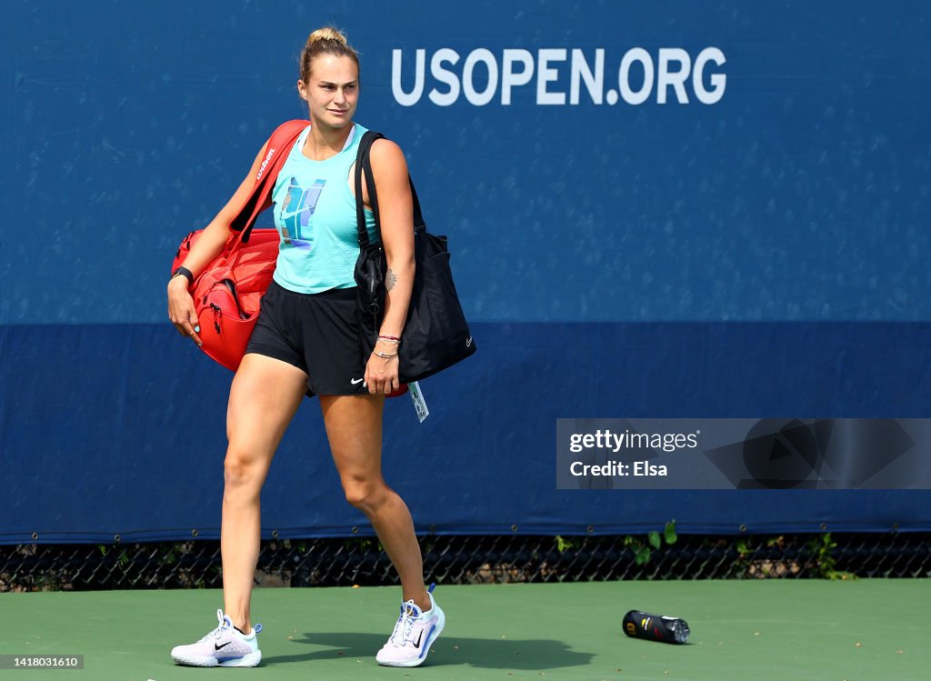 Aryna Sabalenka Of Belarus Walks On To The Practice Court Before The aryna-sabalenka-of-belarus-walks-on-to-the-practice-court-before-the