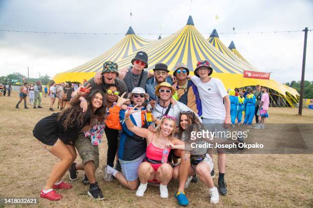 Festivalgoers enjoy the festival grounds as part of the Arena opens up at Reading Festival on August 25, 2022 in Reading, England.