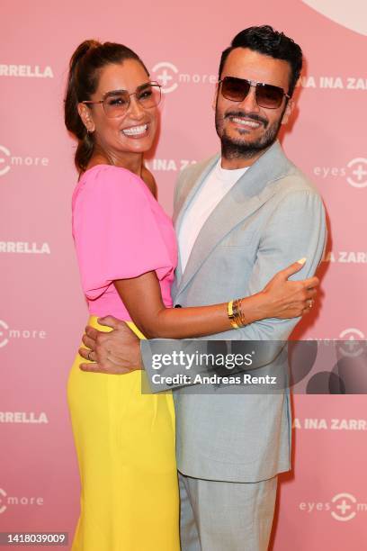 Jana Ina Zarrella and her husband Giovanni Zarrella attend the Jana Ina Zarrella X Eyes + More glasses launch event at Harbour Club Köln on August...