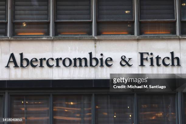 An Abercrombie & Fitch signage is seen on a store on Fifth Avenue on August 25, 2022 in New York City. The Abercrombie retail store, which also owns...