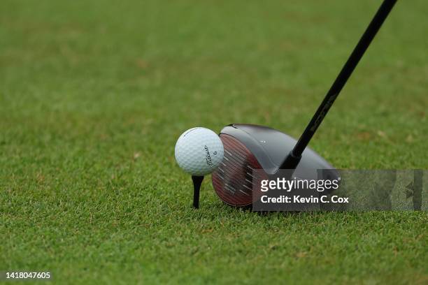 Detail of the ball and driver of Scottie Scheffler of the United States during the first round of the TOUR Championship at East Lake Golf Club on...