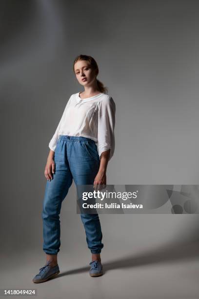 female model in casual clothes - white blouse stock pictures, royalty-free photos & images