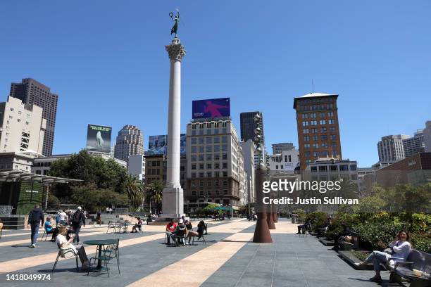 Union Square is nearly empty around midday on August 25, 2022 in San Francisco, California. According to a U.C. Berkeley study, San Francisco's...