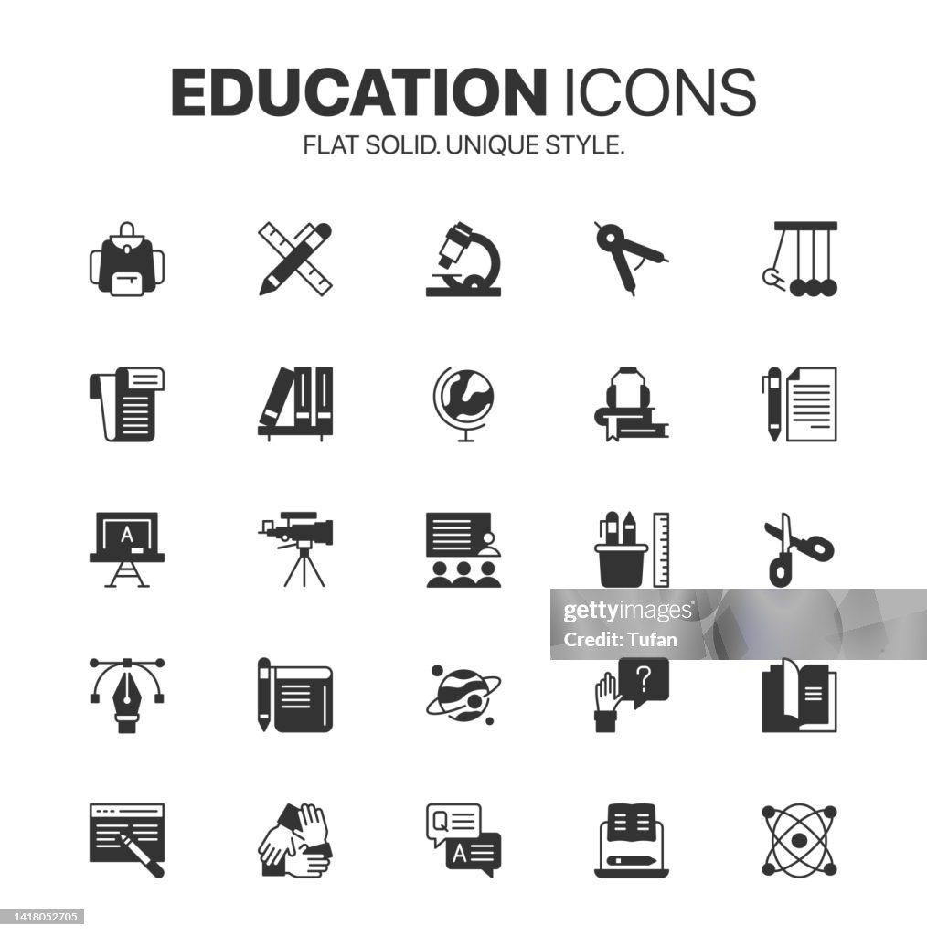 Education icon solid style. Modern solid School symbol set. Learning clipart vector pack