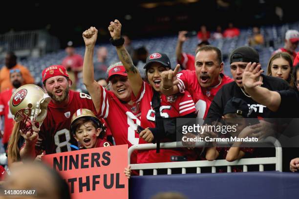 Fans cheer prior to a preseason game between the Houston Texans and the San Francisco 49ers at NRG Stadium on August 25, 2022 in Houston, Texas.
