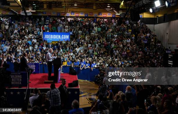 President Joe Biden speaks during a rally hosted by the Democratic National Committee at Richard Montgomery High School on August 25, 2022 in...