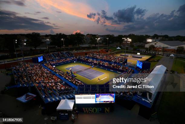 General view of the quarterfinals match between Richard Gasquet of France and Laslo Djere of Serbia on day six of the Winston-Salem Open at Wake...
