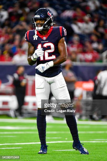 Nico Collins of the Houston Texans looks towards the sidelines during a preseason game against the San Francisco 49ers at NRG Stadium on August 25,...