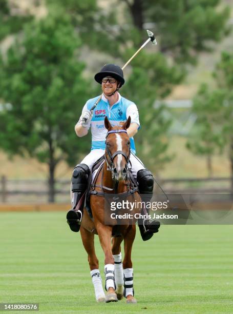 Prince Harry, Duke of Sussex plays polo during the Sentebale ISPS Handa Polo Cup 2022 on August 25, 2022 in Aspen, Colorado.