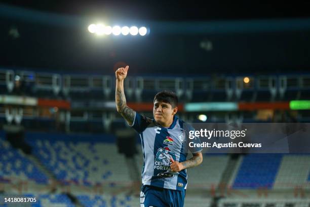 Javier Eduardo Lopez of Pachuca reacts after the 16th round match between Pachuca and Atlas as part of the Torneo Apertura 2022 Liga MX at Hidalgo...