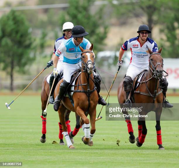 Prince Harry, Duke of Sussex and Saul Sacca play polo during the Sentebale ISPS Handa Polo Cup 2022 on August 25, 2022 in Aspen, Colorado.