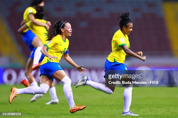 Cris of Brazil celebrates after scoring his team's first goal during a FIFA U-20 Women's World Cup Costa Rica 2022 Semi Final match between Brazil...