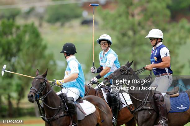 Prince Harry, Duke of Sussex, Sentebale Ambassador Nacho Figueras and Louis Devaleix play polo during the Sentebale ISPS Handa Polo Cup 2022 on...