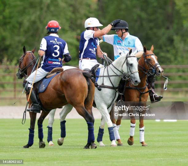 Malcolm Borwick, Louis Devaleix and play polo during the Sentebale ISPS Handa Polo Cup 2022 on August 25, 2022 in Aspen, Colorado.