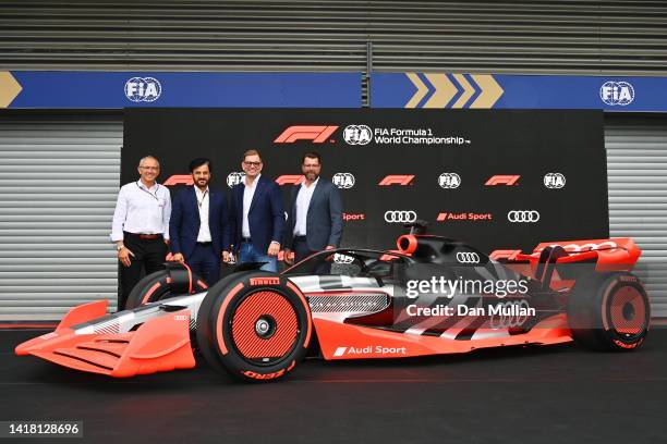 Stefano Domenicali, CEO of the Formula One Group, Mohammed ben Sulayem, FIA President, Markus Duesmann Audi CEO and Oliver Hoffmann of Audi announce...