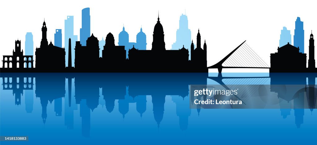 Buenos Aires Skyline Silhouette (All Buildings Are Complete, Moveable and Highly Detailed)