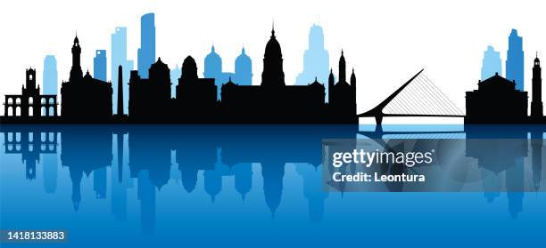 buenos aires skyline silhouette (all buildings are complete, moveable and highly detailed) - buenos aires plaza de mayo stock illustrations