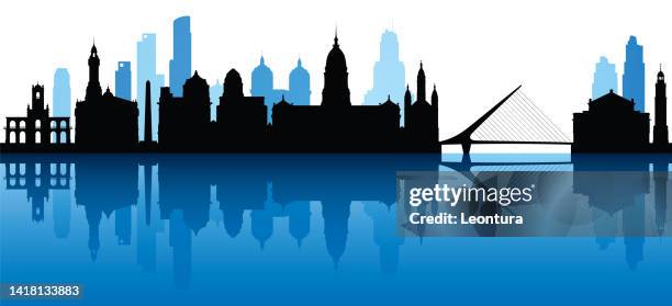 buenos aires skyline silhouette (all buildings are complete, moveable and highly detailed) - buenos aires skyline stock illustrations