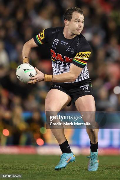 Dylan Edwards of the Panthers in action during the round 24 NRL match between the Penrith Panthers and the New Zealand Warriors at BlueBet Stadium,...