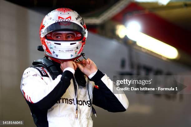 Marcus Armstrong of New Zealand and Hitech Grand Prix prepares to drive during practice ahead of Round 11:Spa-Francorchamps of the Formula 2...