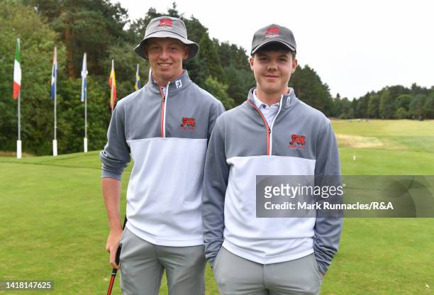 Niall Shiels Donegan , and Dylan Shaw-Redford of Great Britain and Ireland pose at the first tee during Day One of The Jacques Leglise Trophy at...