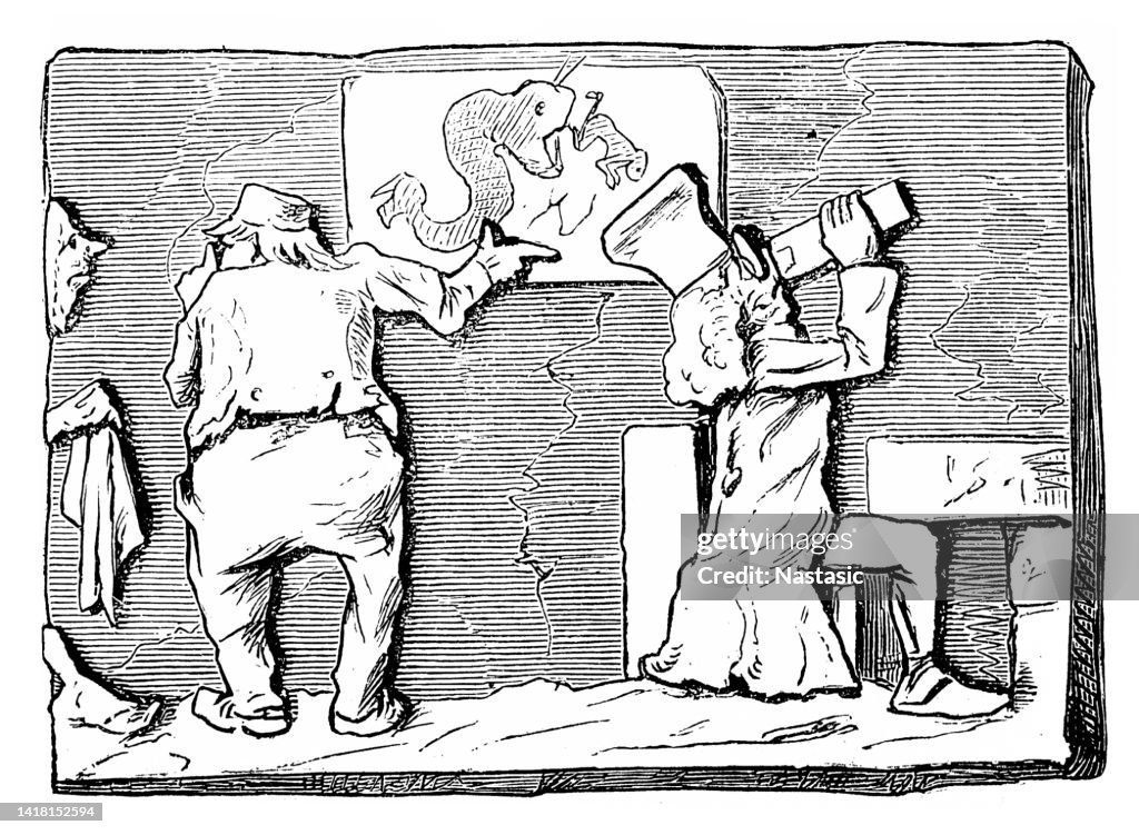 Satire comic caricatures illustrations old Assyrian ballad