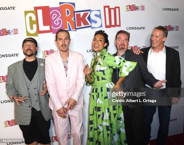 Kevin Smith, Jason Mewes, Rosario Dawson, Brian O'Halloran and Jeff Anderson attend Los Angeles Premiere Of Lionsgate's Clerks III held at TCL...