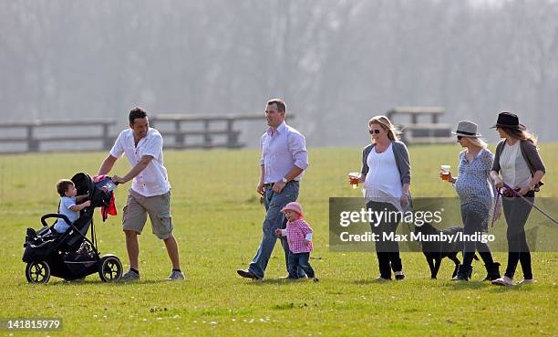 Senna Lewis , Gary Lewis, Peter Phillips, daughter Savannah Phillips, Autumn Phillips and Lady Davina Lewis attend the Gatcombe Horse Trials at...