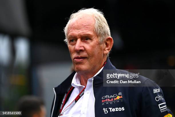 Red Bull Racing Team Consultant Dr Helmut Marko walks in the Paddock prior to practice ahead of the F1 Grand Prix of Belgium at Circuit de...
