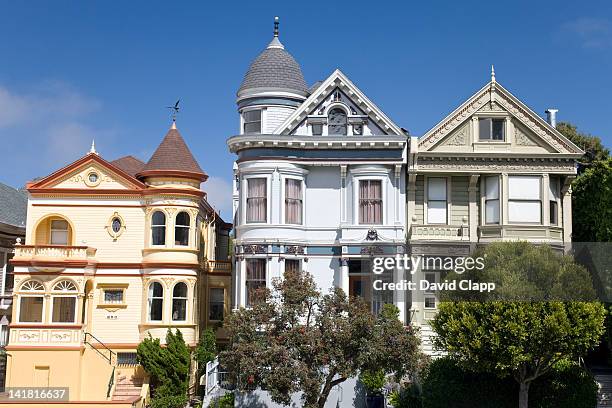 steiner street and alamo square, a famous victorian location in san francisco, california, united states of america, north america - victorian style home stock pictures, royalty-free photos & images
