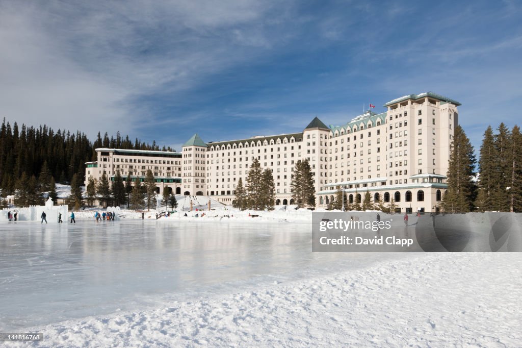 The Fairmont Hotel in Lake Louise, Banff National Park, in the Alberta, Canadian Rockies, Canada
